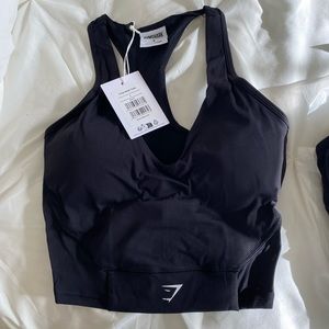 Cropped black gym shark top